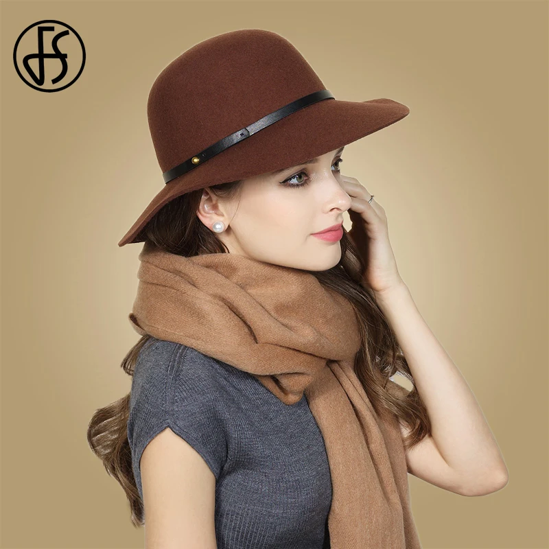 Женская фетровая шляпа Колокол FS теплая котелок с широкими полями темно синего