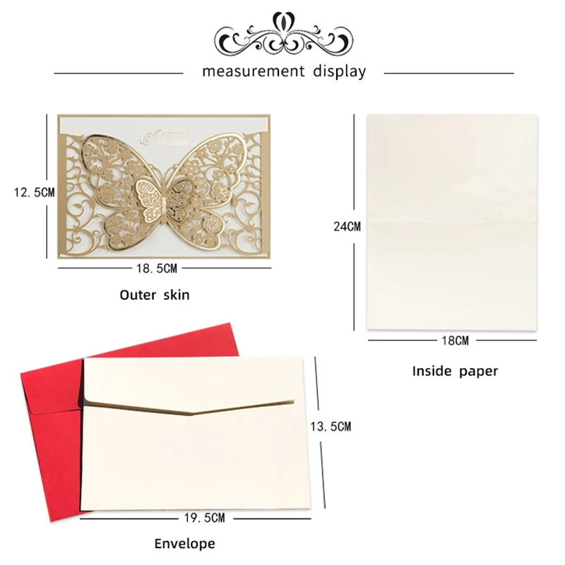 50pcs Butterfly Elegant Laser Cut Wedding Invitation Card Business Greeting Card Customized Wedding Decoration Party Supplies
