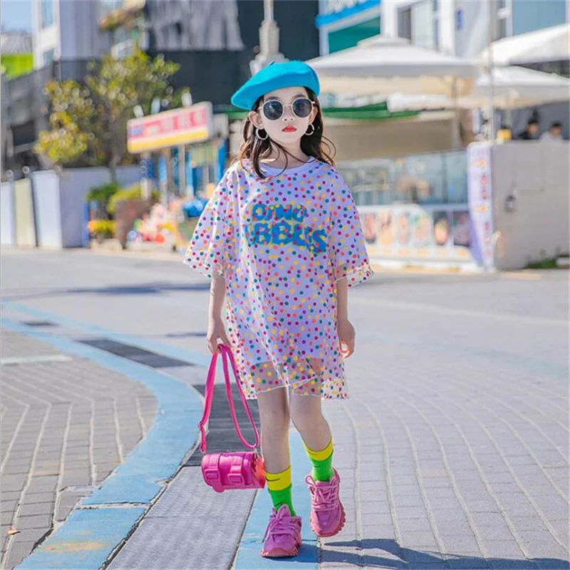 Fashion Teens Kids Dresses Dot Print Mesh Princess Girls Summer