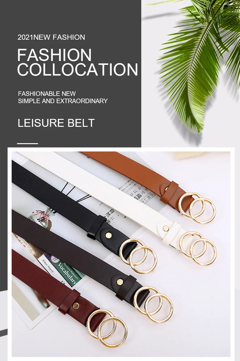 Double round buckle women's leisure belt for various occasions Double round buckle women's leisure belt for various occasions