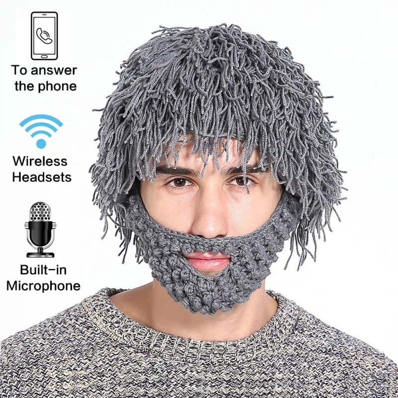 Шапки с Bluetooth парик борода вязаная бини зимняя теплая Рождественская музыка унисекс хип-хоп шляпа Уличная Повседневная спортивная шапка подарок на год - Цвет: 2