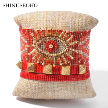 

Evil Eye Lucky Charm Bracelets For Women Red MIYUKI Beaded Bracelet Rivet Pulseras Mujer Moda 2020 Handmade Fashion Jewelry