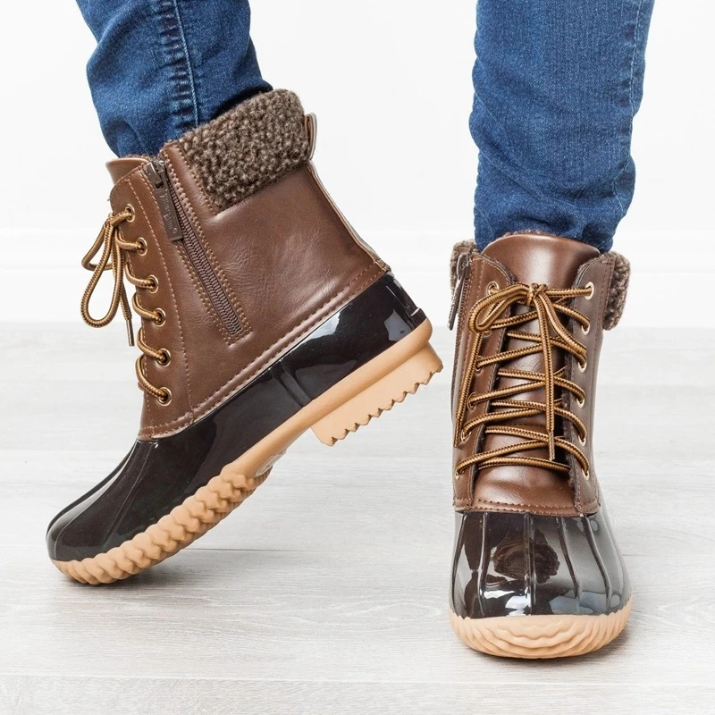 Women's Boots Lady Duck Boot With Waterproof Zipper Rubber Sole Women Rain Boots Lace Up Shoes Fur Winter Women Shoes