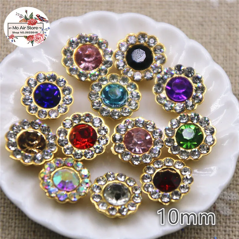 

50pcs 10mm multicolor shiny rhinestones round flower Buttons Home Garden Crafts Cabochon Scrapbooking DIY Accessories