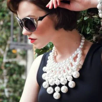 

New Fashion Big Imitation Pearls Round Beads Pendant Necklace Earrings Simple Temperament Necklace for Women Jewelry Sets