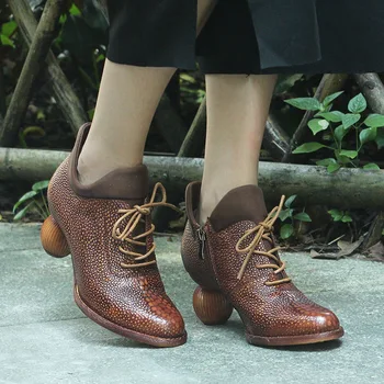 

Original Leather Handmade Ankle Boots Women High Heeled Shoes Pointed Toe Women's Boots Autumn Winter 2019