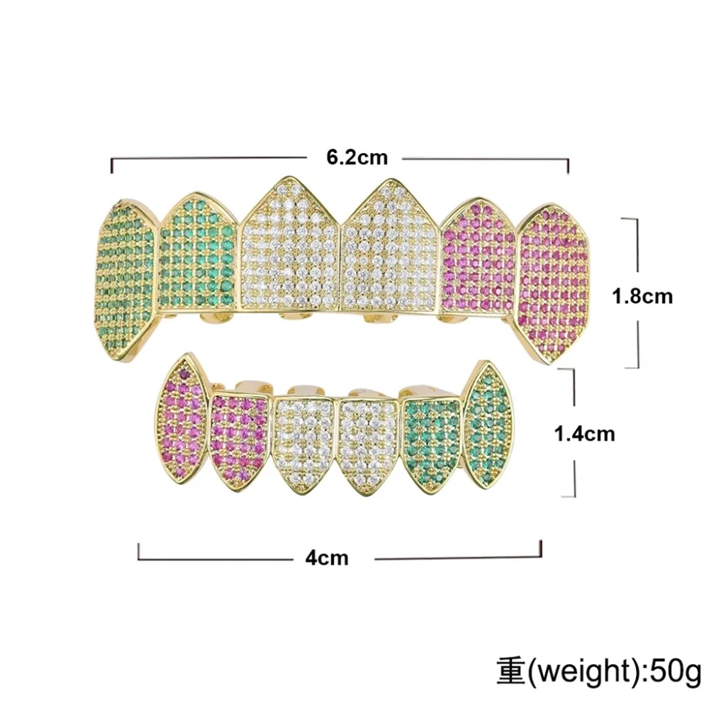 Gold Planted Color Zircon Teeth Grill Halloween Costume Accessory Teeth Cap Fashionable Design Body Jewelry