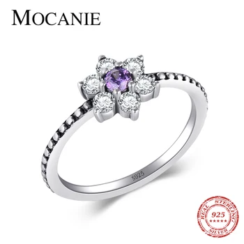 

Mocanie Fashion 925 Sterling Silver Bright Round Zircon Bloom Flowers Retro Ring for Women Wedding Engagement Statement Jewelry