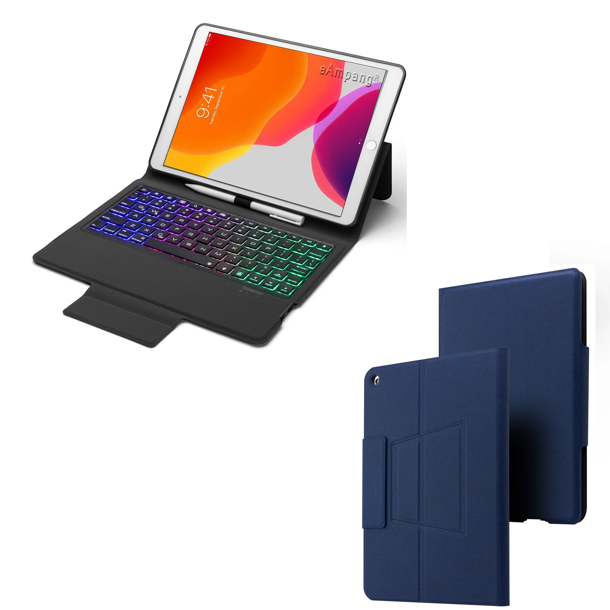 Чехол-клавиатура с подсветкой для Apple iPad 10,2 7 7 поколения A2197 A2200 A2198 A2232, чехол-накладка с карандашом - Цвет: Blue