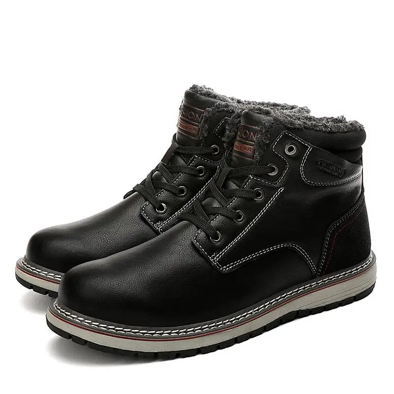 Men Shoes Winter Warm Boots Men Comfortable Snow Boots Waterproof Zapatos De Hombre Botas Non-slip Training Motorcycle Boots - Цвет: Black