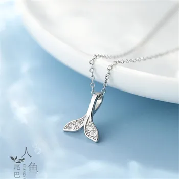 

New Beautiful Crystal Mermaid 925 Sterling Silver Jewelry Temperament Sweet Fish Tail Clavicle Chain Pendant Necklaces H529
