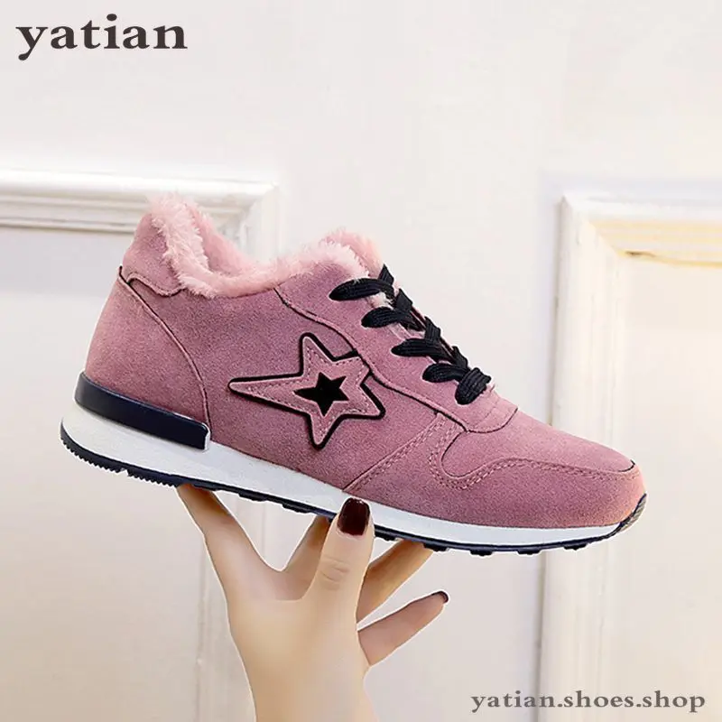

Hot Winter Plus Velvet Sneakers Women Flat Running Shoes Female Lace Up Outdoor Jogging Athletic Cotton Shoes Tennis Shoes AG-74