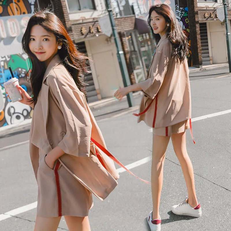 

Debutante Wind Playful Hong Kong Flavor Retro Shorts Set Two-Piece Set Thin Suit Loose Pants Set Loose-Fit Social Women's