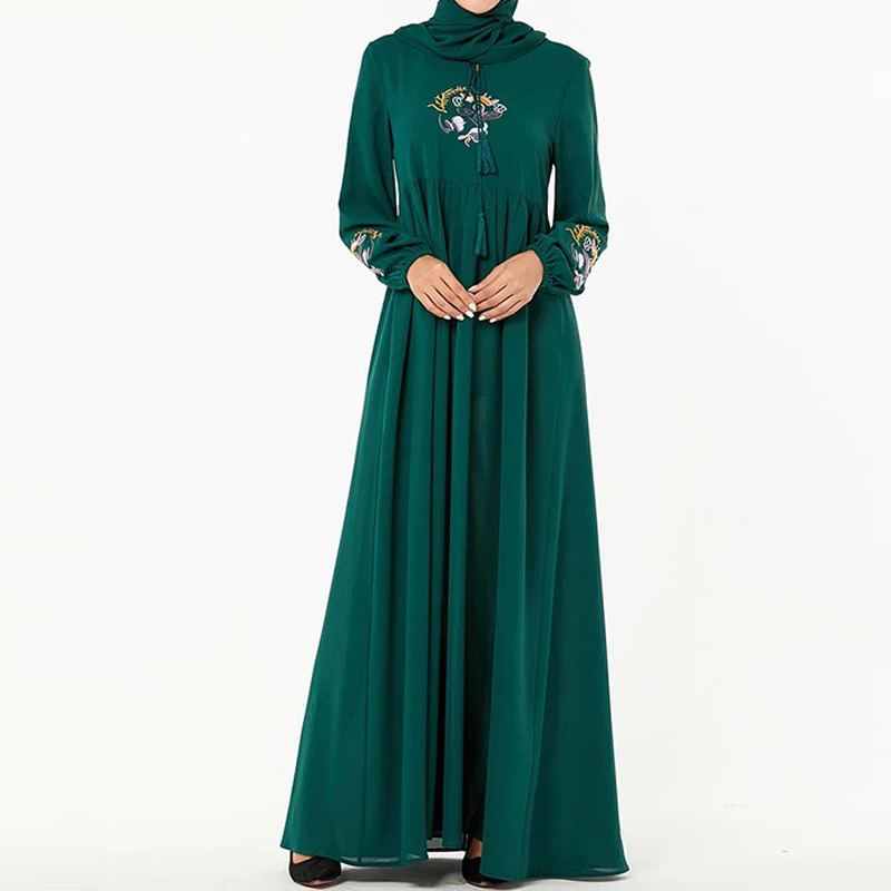 Abaya мусульманский хиджаб платье Дубаи, Арабская одежда, Восточный халат платье Tesettur Elbise Турция одеяние мусульмане Morocco Arabe Caftan Vestidos - Цвет: green dress