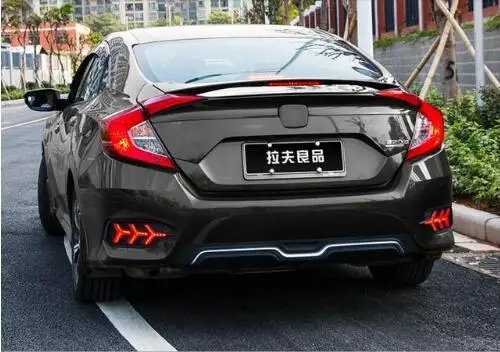 Черный Для Honda Civic ABS краска заднее крыло багажника выступ Спойлеры(с лампой - Цвет: Черный