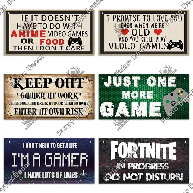 Putuo Decor Gamer Sign Wood Plaques Signs Wooden Wall Plaque for Man Cave Home DecorGame Room Door Hanging Decoration 6