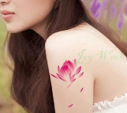 045 Autocollant De Tatouage Temporaire étanche Tatouage De Lotus Rose Autocollants De Tatouage De Fleur De Rose Tatouage Flash Faux Tatouages Pour