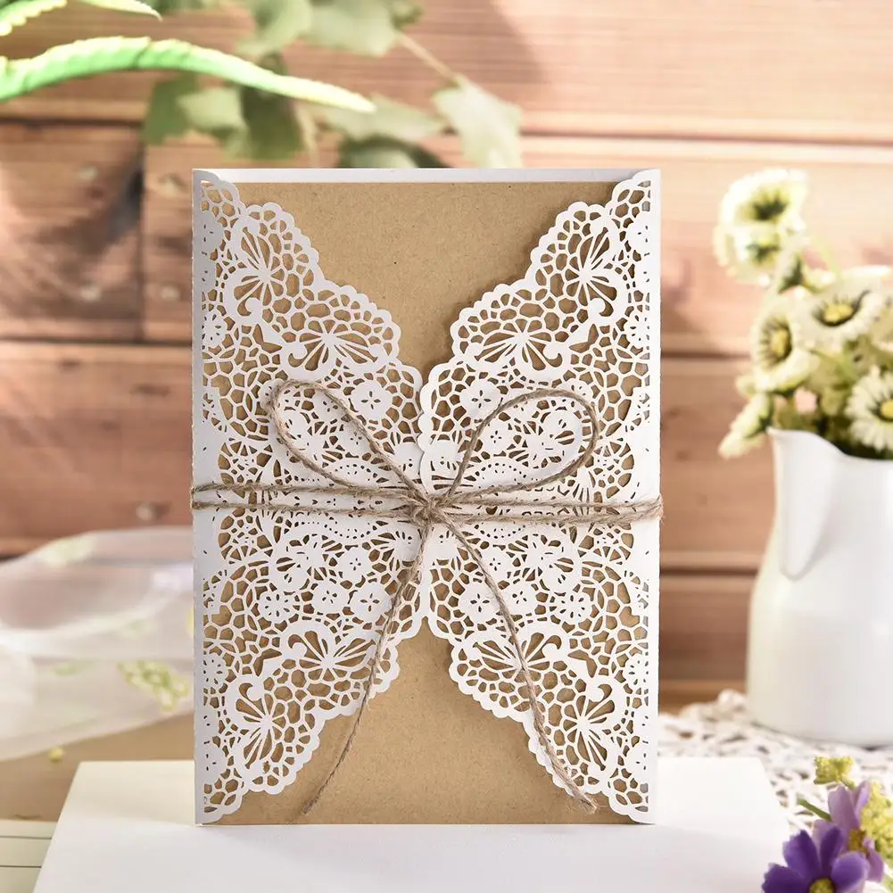 10pcs European Style Elegant Delicate Carved Lace Wedding Party Invitations Cards Congratulation Card Party Supplies Greeting Cards Wedding Invitations