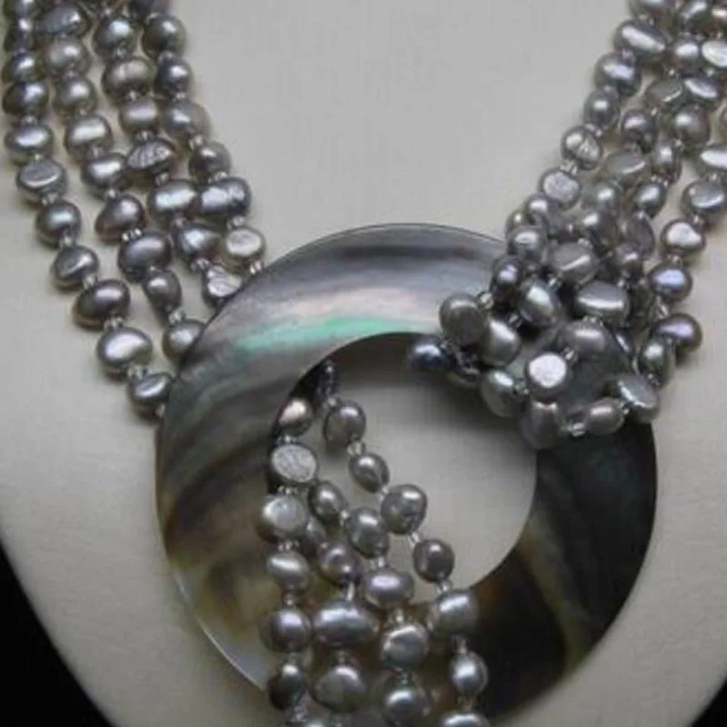 3" натуральный 2-рядной 5-6 мм AAA Silver_Gray из барочного жемчуга Цепочки и ожерелья