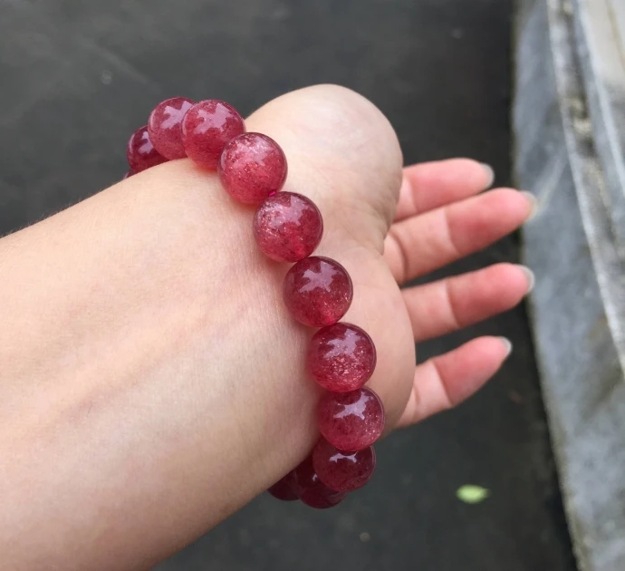 Natural Red Strawberry Quartz Beads Bracelet Woman Men Crystal