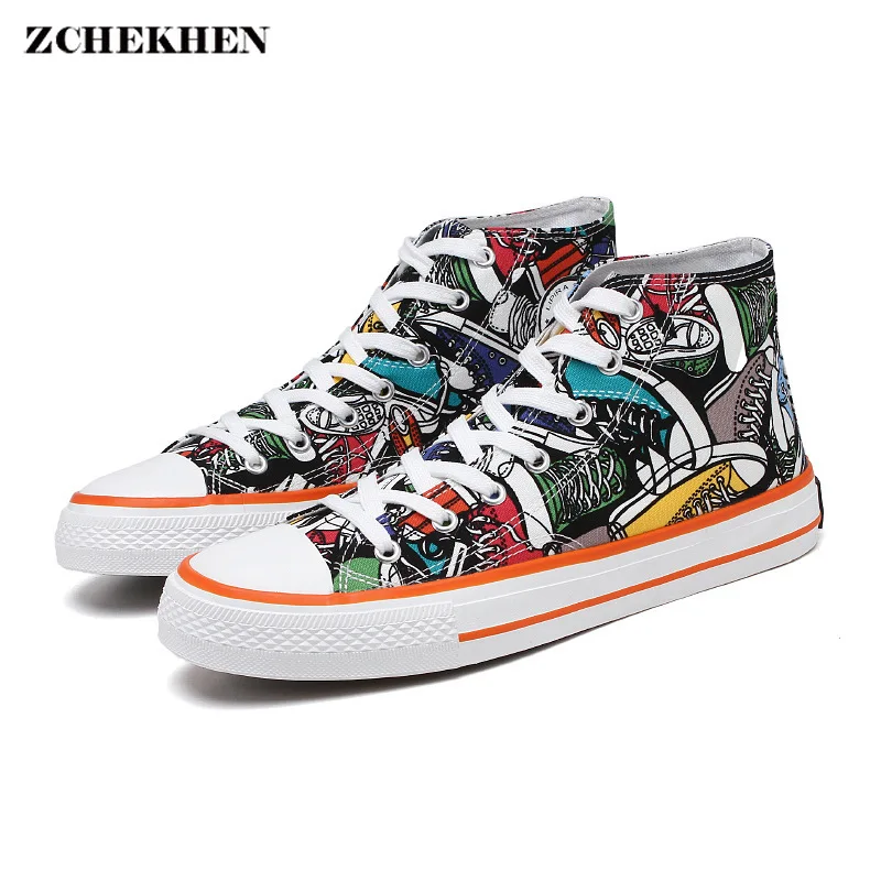 

Fashion Men's Hip Hop Street Dance Shoes Graffiti High Top Chunky Sneakers Autumn Summer canvas Shoes Boys Zapatos Hombre