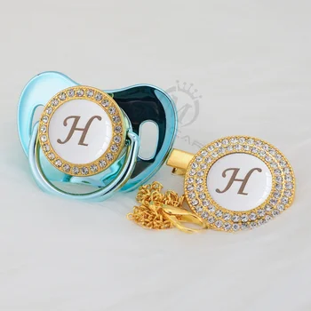 

MIYOCAR elegant bling pacifier and pacifier clip set name Initials letter H unique BPA free dummy bling unique design LH-W