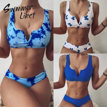 

V-neck bikini 2020 Bandeau swimsuit women Low waist swimwear female Tie-dye biquini Sexy 2 piece suit bathing suit summer new