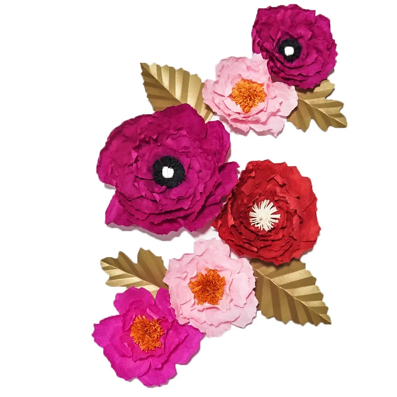 

2018 Giant Crepe Paper Flowers 6pcs + 4 leaves for girl's party wedding decor photo booth Wedding backdrops Baby Nursery