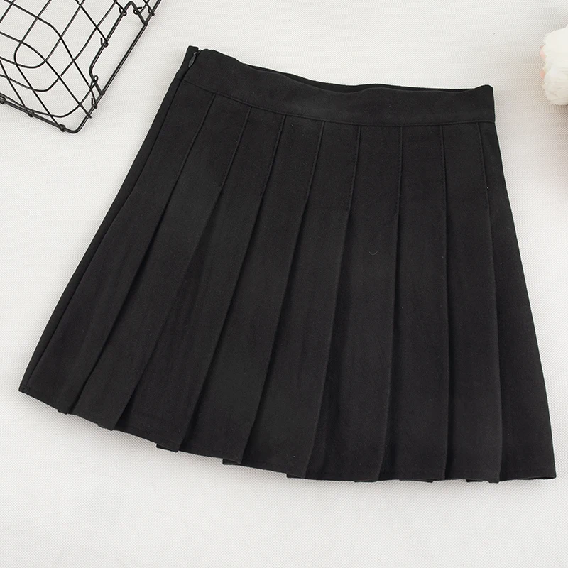 Black Skirt Новинка, шерстяные плиссированные юбки с высокой талией, Женская мини-юбка в консервативном стиле, Студенческая тонкая шерстяная осенне-зимняя короткая универсальная юбка - Цвет: Black Skirt