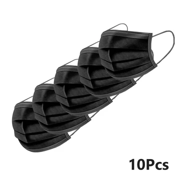 

10pcs Black Mask Disposable Nonwove 3 Layer Ply Filter Mask mouth Face mask filter safe Breathable Protective masks In Stock