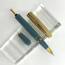 Перьевая ручка Wing Sung 601A Twill Golden cap, вакуумная перьевая ручка, тонкий перьевая ручка с окошком, Голубое озеро, хорошее перо, школьные офисные принадлежности
