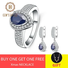 GEM'S BALLET, натуральный синий сапфир, Винтажные Ювелирные наборы, 925 пробы Серебряные Серьги с драгоценными камнями, набор колец для женщин, хорошее ювелирное изделие