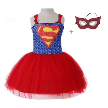 

2020 Children's Day Dress Up Superhero Costume Party Girl Dress Girl Party Performance Costume Mesh Sling Off Shoulder Dress