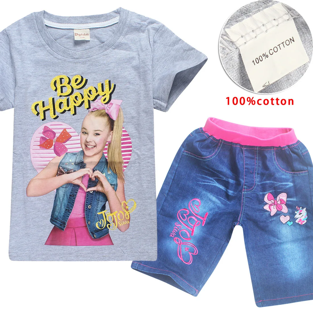 red summer JOJO SIWA Kids TikTok Baby Girl Tops Tees Clothes Boys Girls Short Sleeve sets TikTok girls clothes 10 12 year - Цвет: S8357-gray
