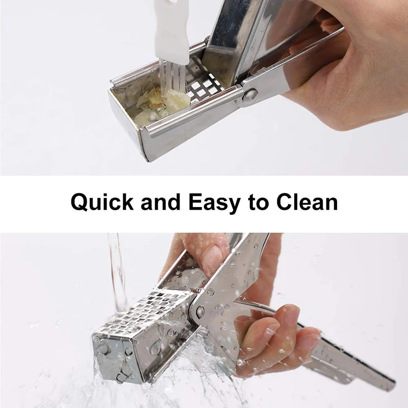 Garlic press, 304 stainless steel garlic crusher, rust proof, heavy duty garlic mincer with square hole, kitchen tools