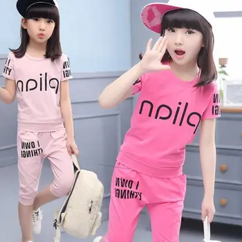 

2020 SUMMER Kids Girls Clothes Sets short Sleeve t-shirt +Pants Suit for Girls Outewear Children Clothes Set 5 7 8 9 10 12 Years