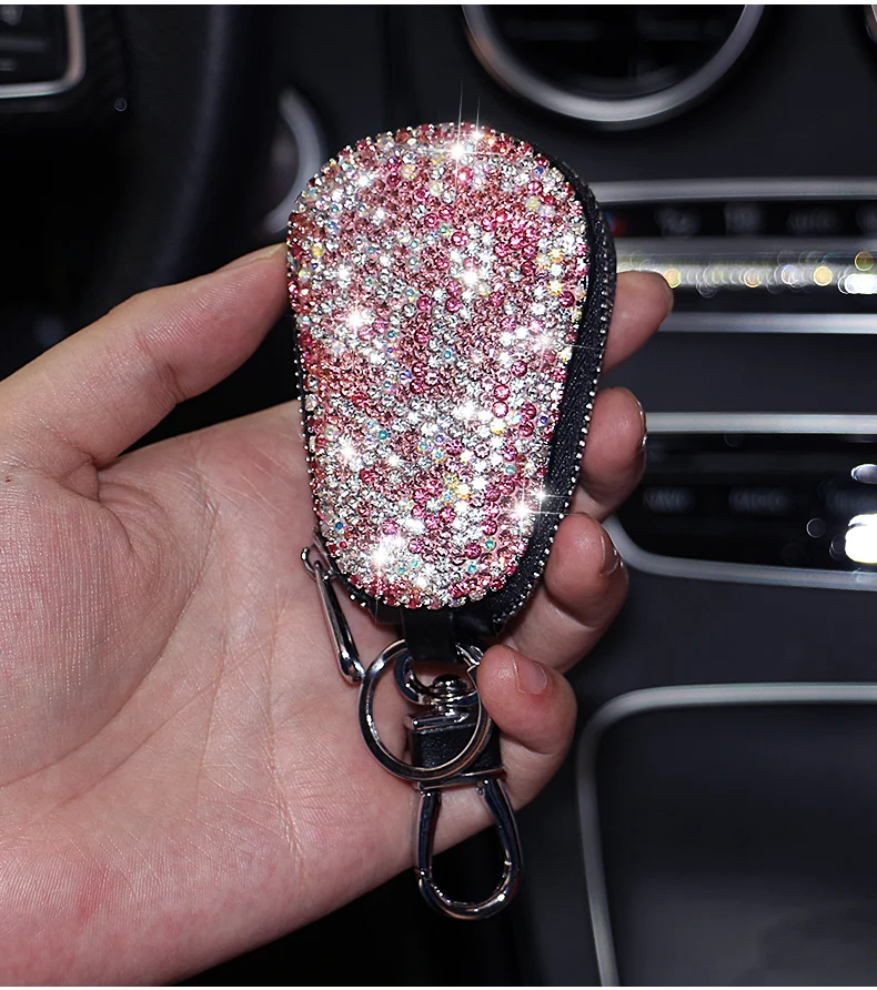 Универсальный блестящий чехол для ключей со стразами, кристалл, бриллиант, автомобильный Интеллектуальный брелок, металлический крючок, брелок на молнии, сумка для женщин, девочек