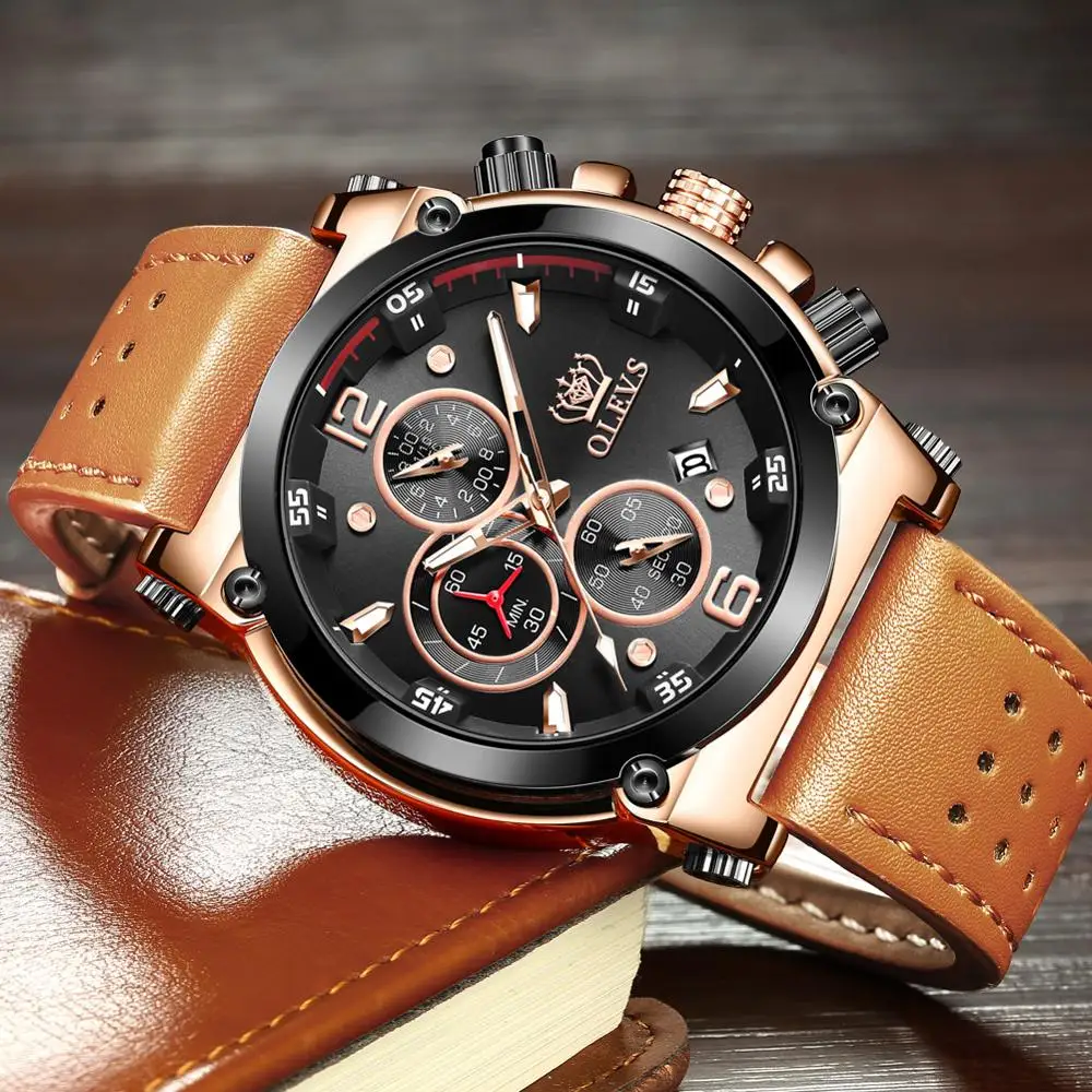 Часы наручные мужские кварцевые с хронографом люксовые брендовые аналоговые