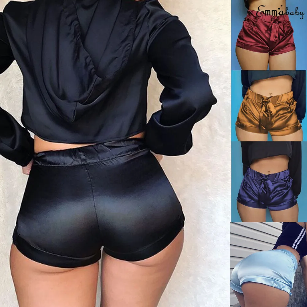 Goocheer женские летние мини пляжные шорты горячие сексуальные шорты с завышенной талией и карманами атласные шорты новые модные повседневные однотонные Мягкие Шорты