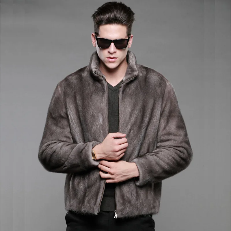 

Fashion New 2019 Winter Men Short Faux Mink Fur Grey Coat Stand Collar Zipper Casual Outwear Outdoor Jacket Parka Fur Coat