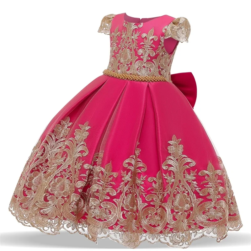 Рождественское платье для девочек, красное платье принцессы кружевное свадебное платье с цветочным узором для девочек, новогодняя Детская одежда Вечерние платья для маленьких девочек