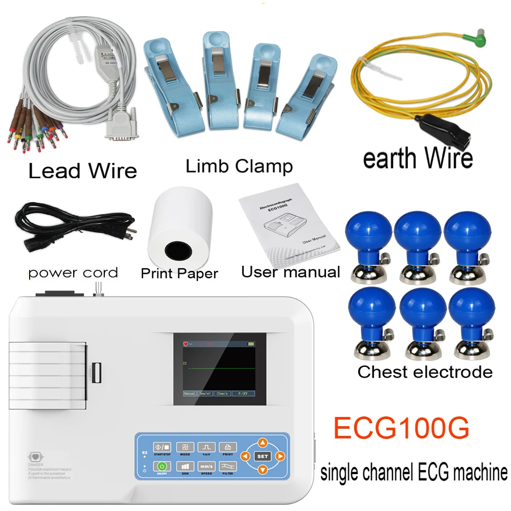 Elettrocardiografo portatile, 1 canale, Schermo, ECG, ECG100G
