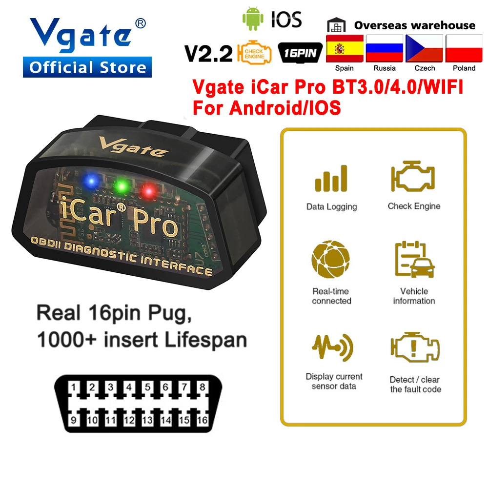 Автомобильный диагностический сканер Vgate iCar Pro OBD2 Wi-Fi Bluetooth для Android/IOS | Автомобили