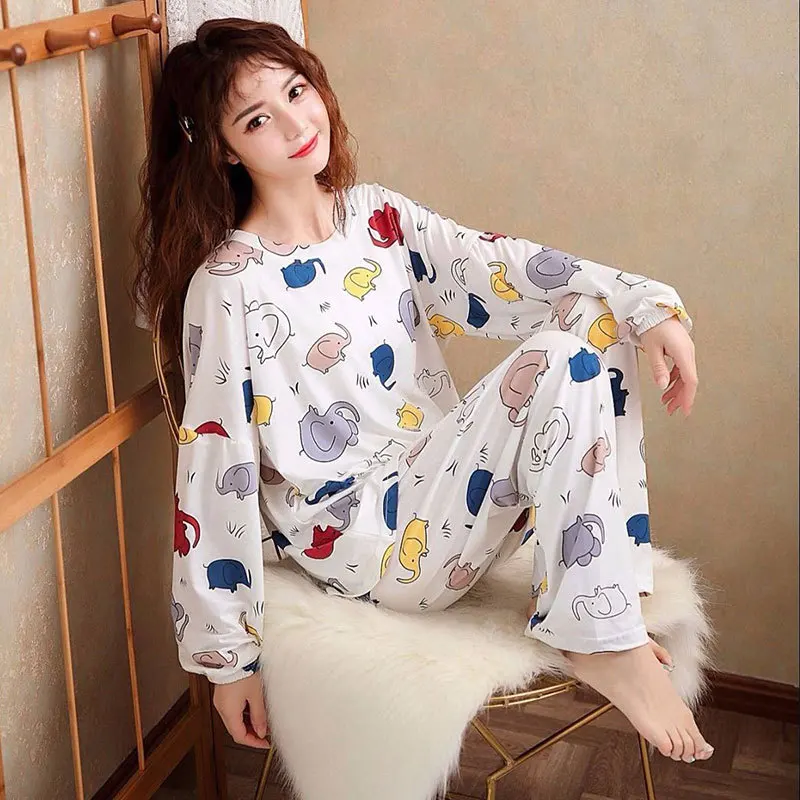 

Color Baby Elephant Qmilch Pajamas Women's Cute Fresh And Comfortable Home Wear-Outer Wear Spring And Autumn Long-sleeve Suit