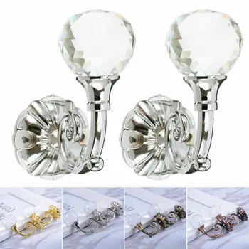 

2pcs Metal Family Storage Hooks Crystal Ball Elegant Curtain Tie Backs Door Wall Tassel Delicate Holdback Wall Tie Back Rods