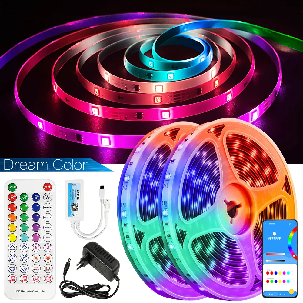 Få kontrol Faial Hold sammen med DreamColor LED Strip Light Bluetooth Music APP Control Rainbow RGB WS2811  Waterproof Tira Flexible Luces For Home Luz Party Fita