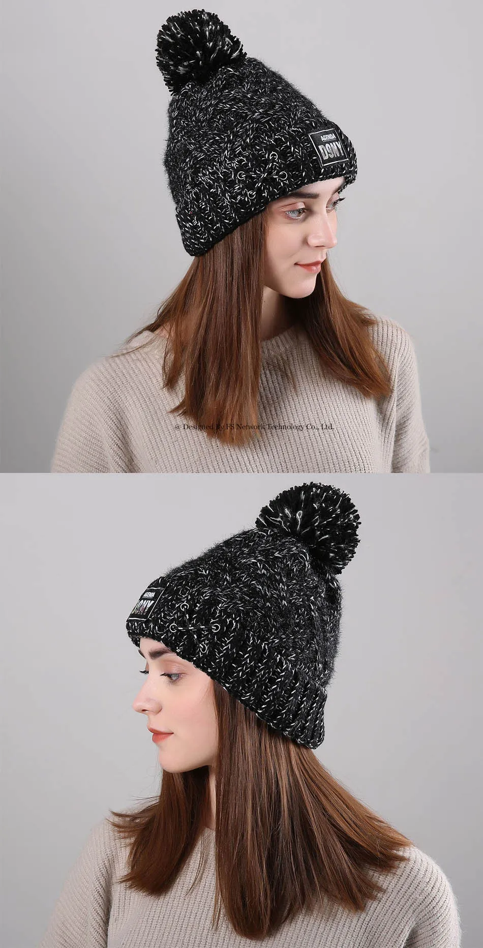 FS зима вязание крючком Мешковатые шапочки лыжные Slouchy шапки мода вязаная шапка с помпоном шапочка для женщин мужчин веревка красный украшения
