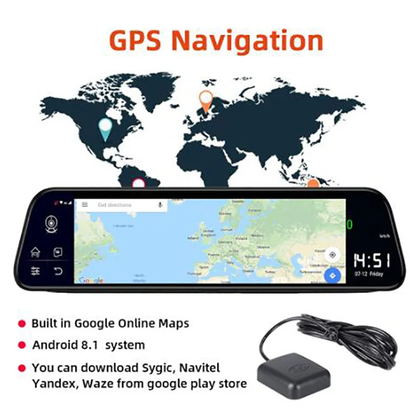 12 ''4G Wifi Android 8,1 Автомобильный видеорегистратор зеркало gps рекордер двойной объектив камеры видеокамера ADAS заднего вида Двойная Запись dvr Cam ночное видение