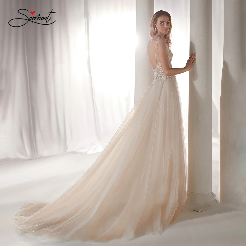 

OLLYMURS 2020 Luxury Wedding Dress Silky Organza Applique V-neck Backless Sleeveless Lace Wedding Dress Support Tailor-made