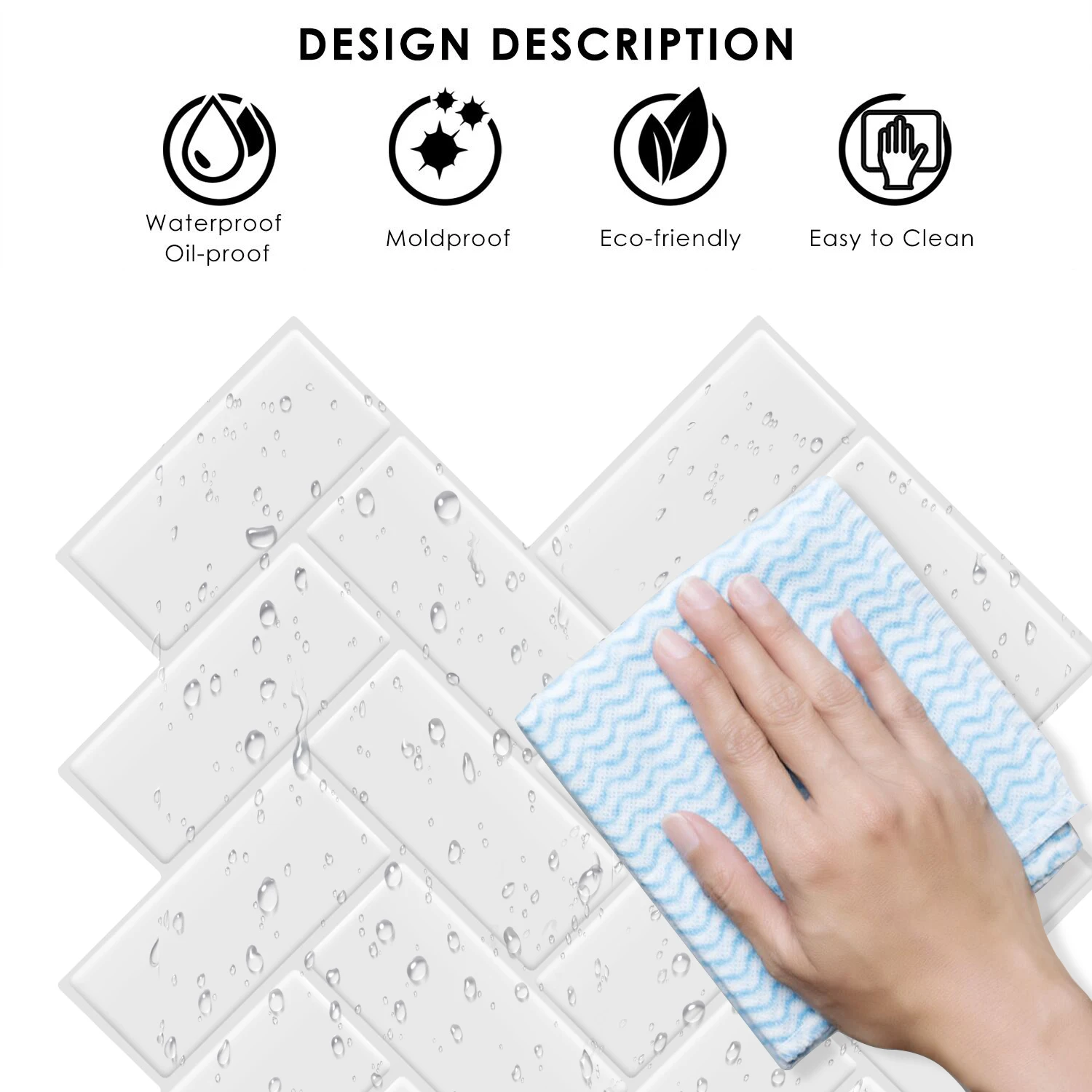 Description Picture 5 of itemHerringbone Kitchen Backsplash Waterproof DIY Wall Tiles Self Adhesive Wall Sticker